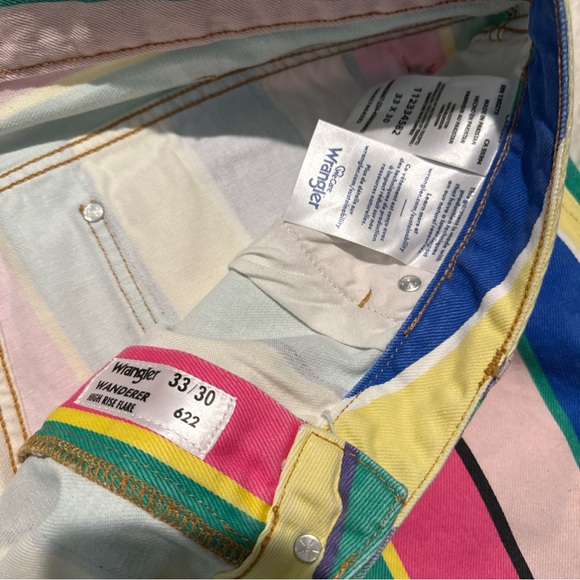 Wrangler Jeans Women 33 (33x30) Multicolor Striped Wanderer 622 High Rise Flare - Picture 8 of 8